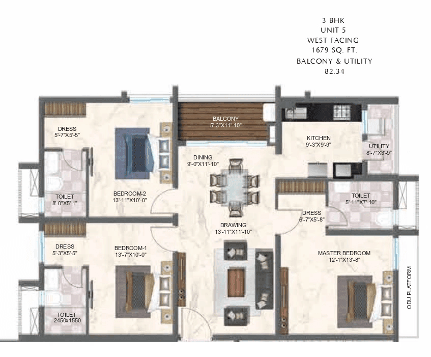 Zuari Gangothri Tribhuja Unit plan - 1175 sq.ft.