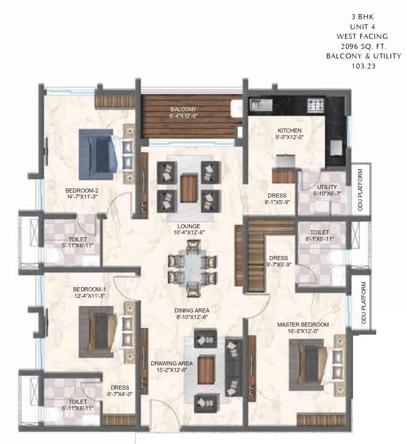 Zuari Gangothri Tribhuja Unit plan - 1467 sq.ft.