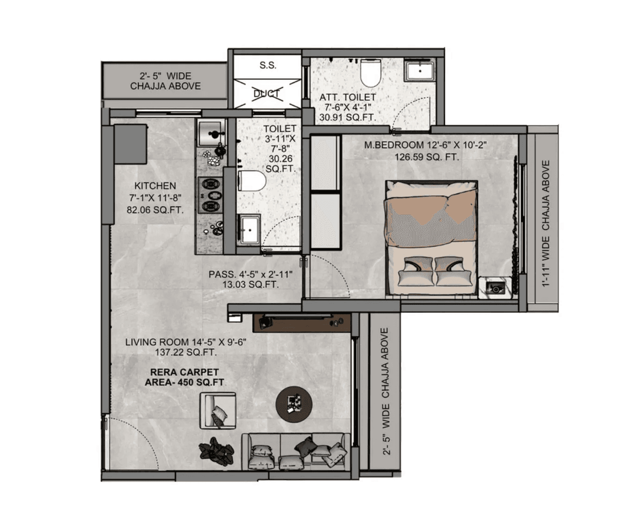 Prameya Code 137 Unit plan - 450 sq.ft.