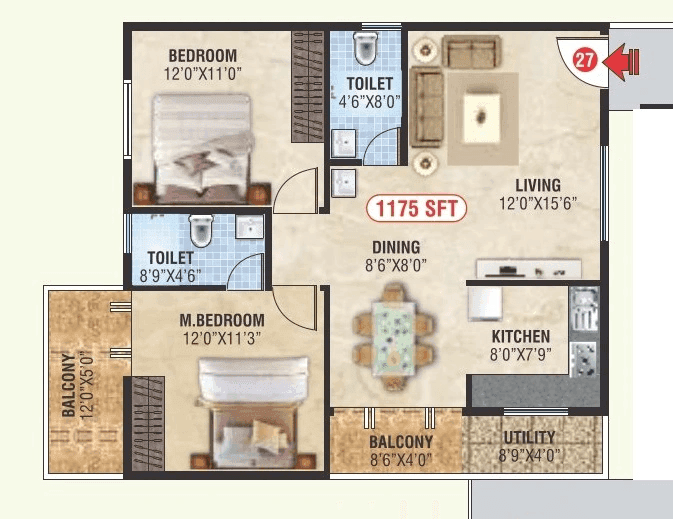SS Serinity Unit plan - 846 sq.ft.