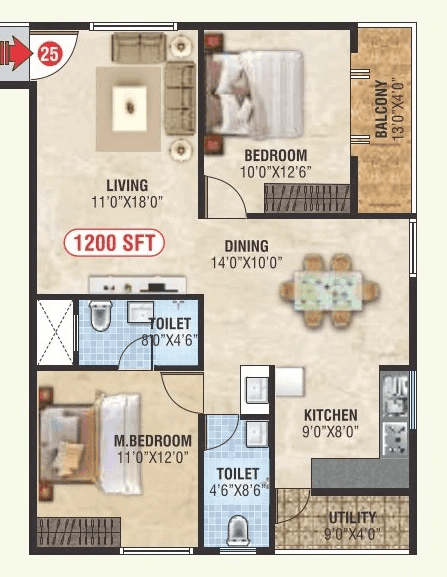Unit plan - 864 sq.ft.