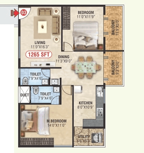 Unit plan - 910 sq.ft.