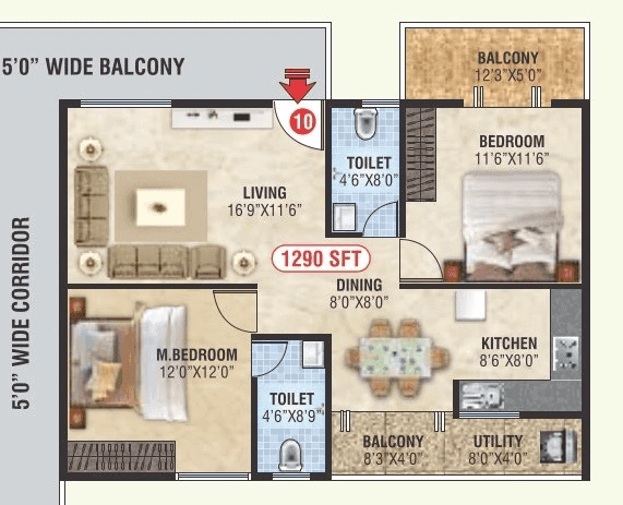 Unit plan - 928 sq.ft.