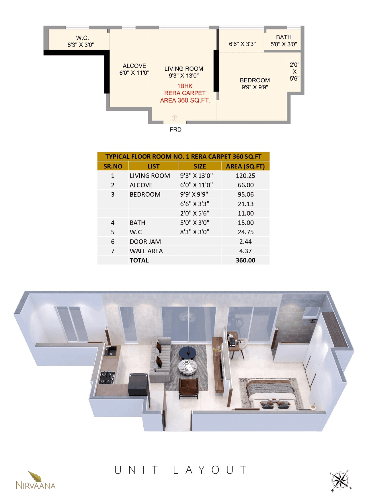 Nirvaana Pride Unit plan - 360 sq.ft.
