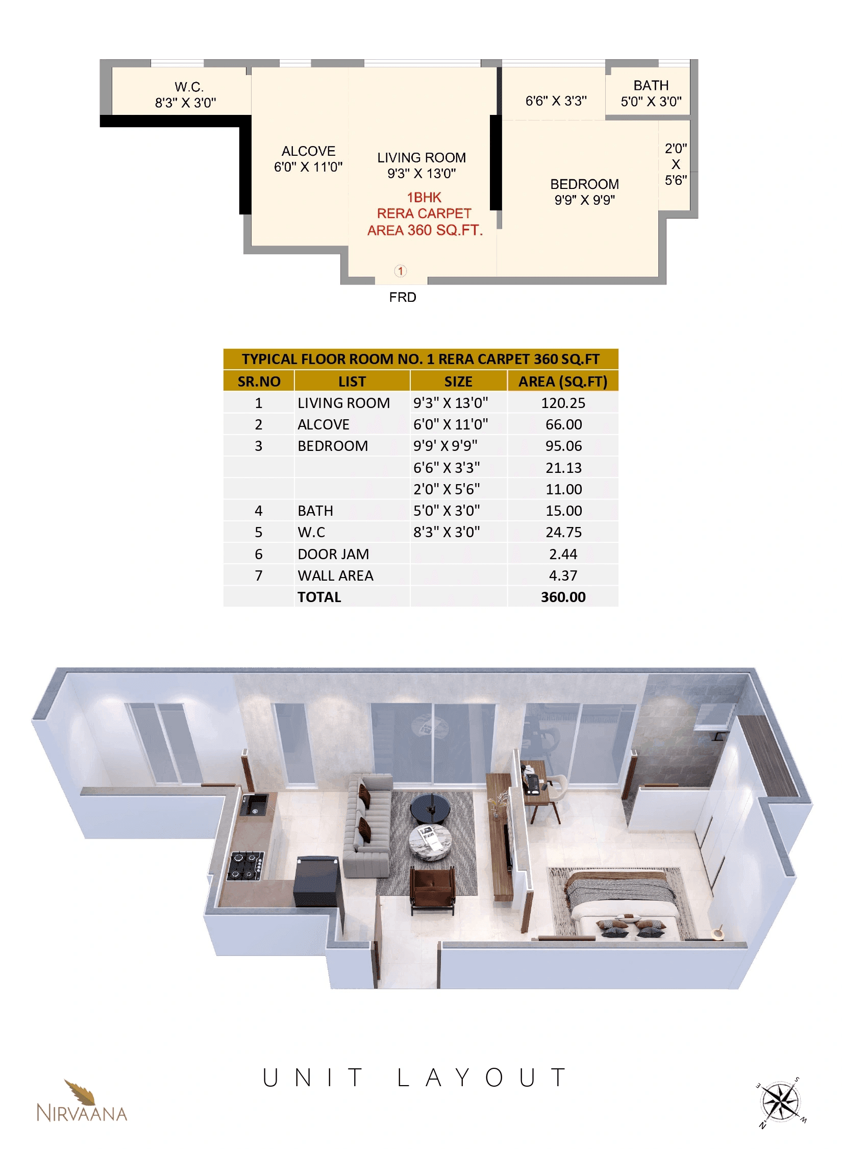 Unit plan - 360 sq.ft.