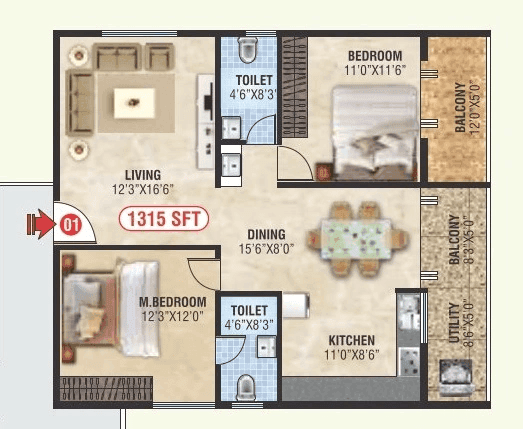 Unit plan - 946 sq.ft.
