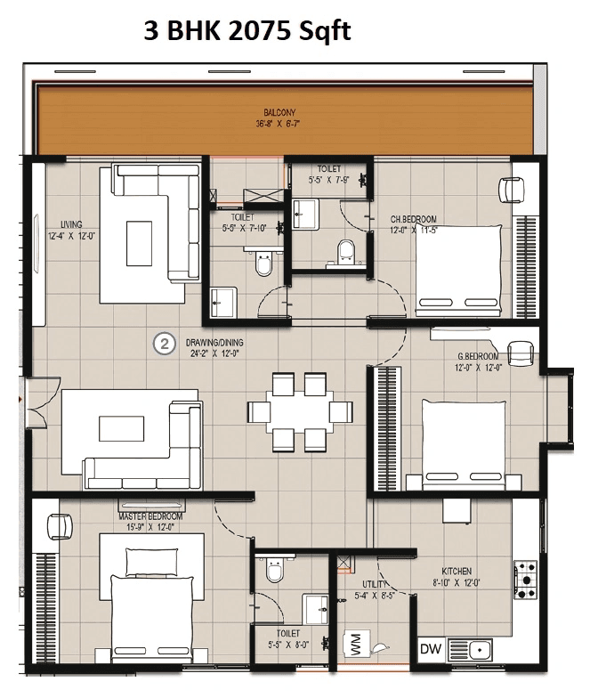 Janapriya Bahiti Unit plan - 1280 sq.ft.