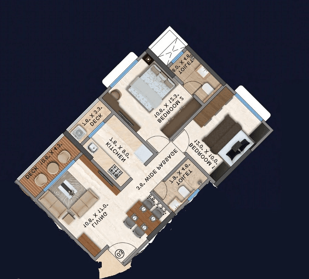 Aayush Aurum Unit plan - 715 sq.ft.