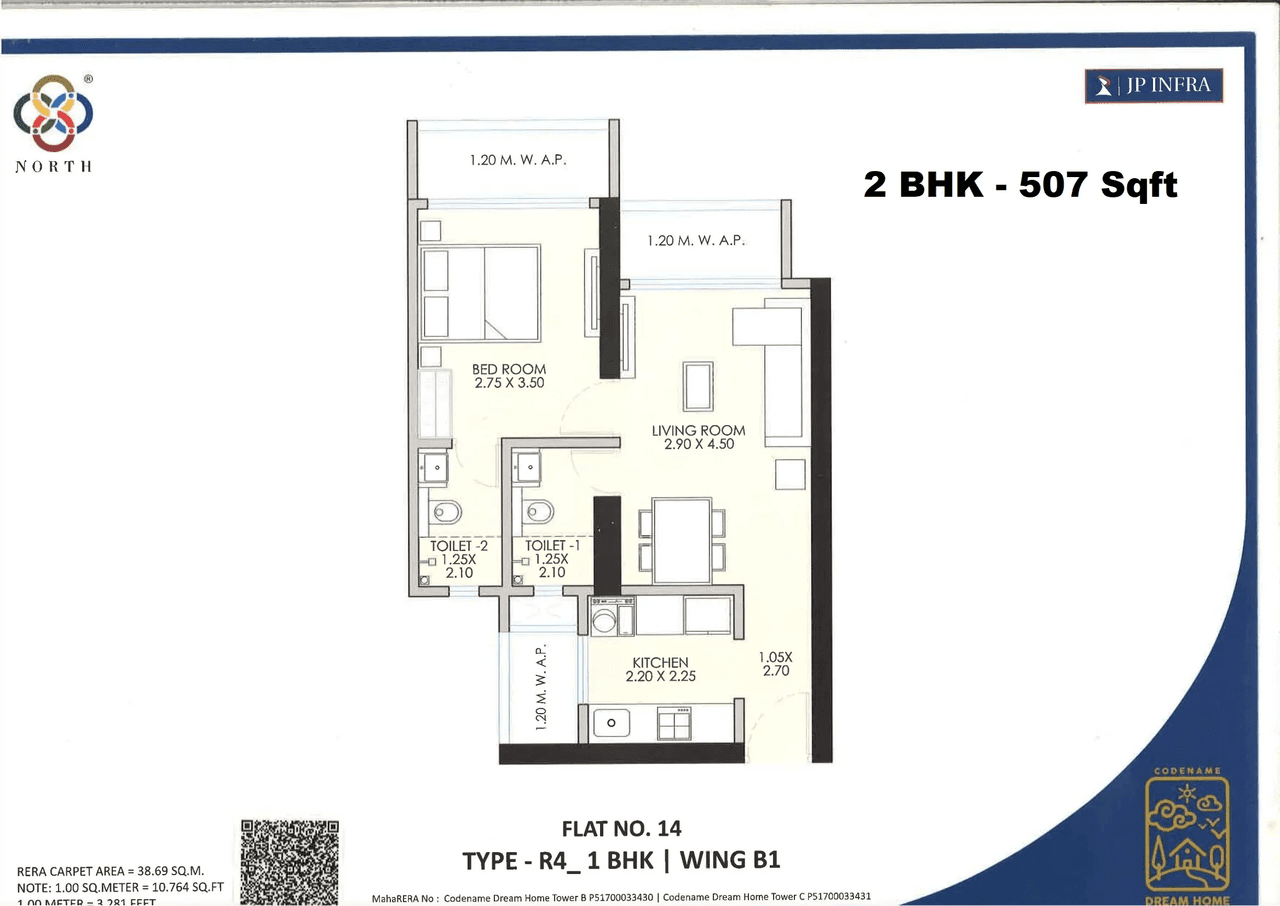 JP The Palace Unit plan - 507 sq.ft.