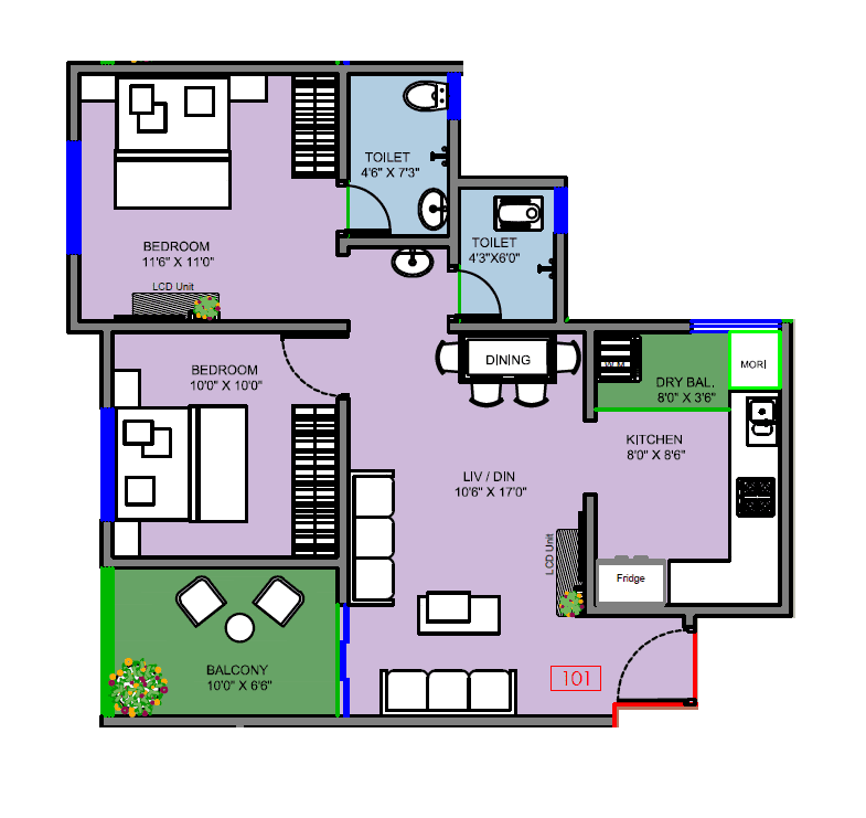 Unit plan - 694 sq.ft.