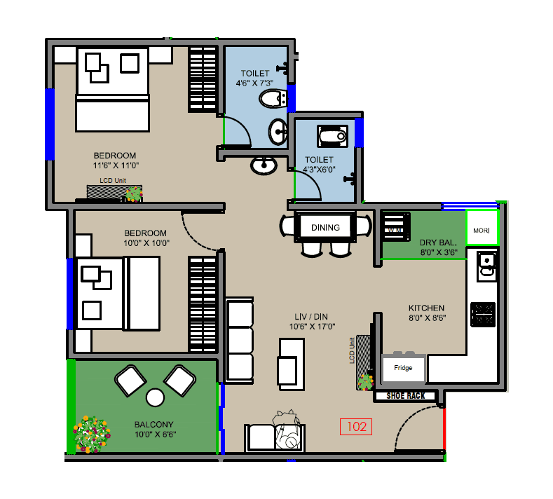 Unit plan - 737 sq.ft.