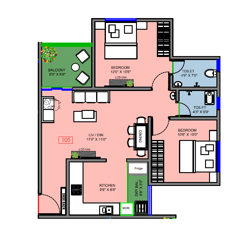 Unit plan - 742 sq.ft.