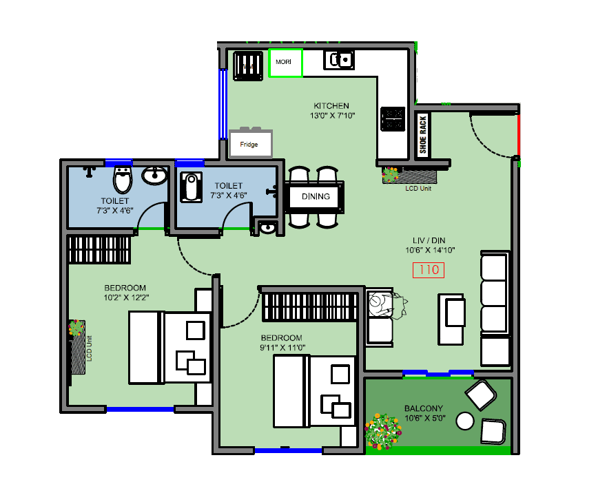 Unit plan - 749 sq.ft.