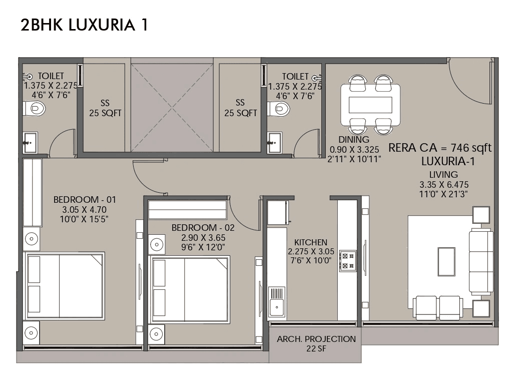 Platinum Sicily Unit plan - 817 sq.ft.