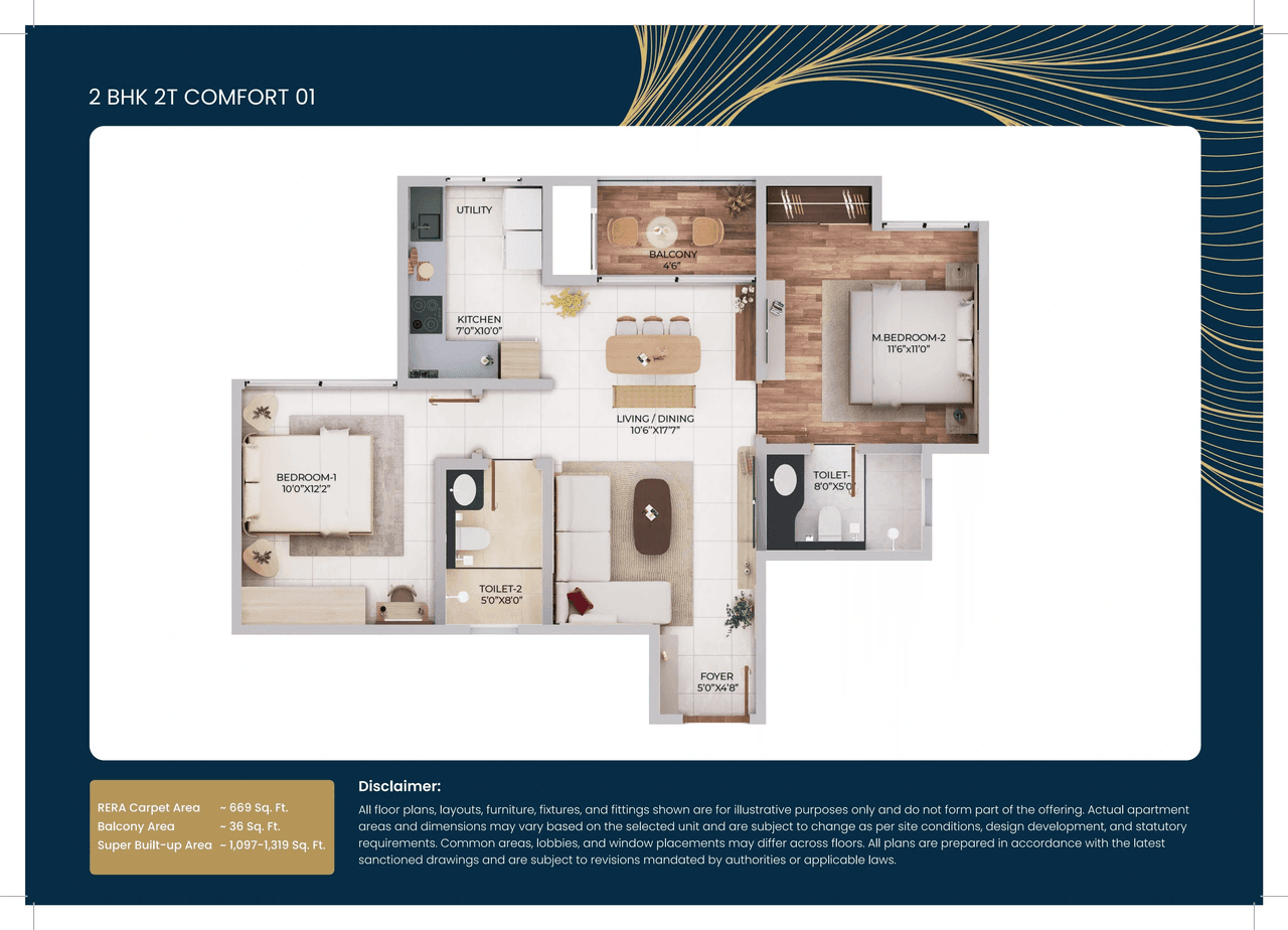 Purva Northern Lights Unit plan - 669 sq.ft.