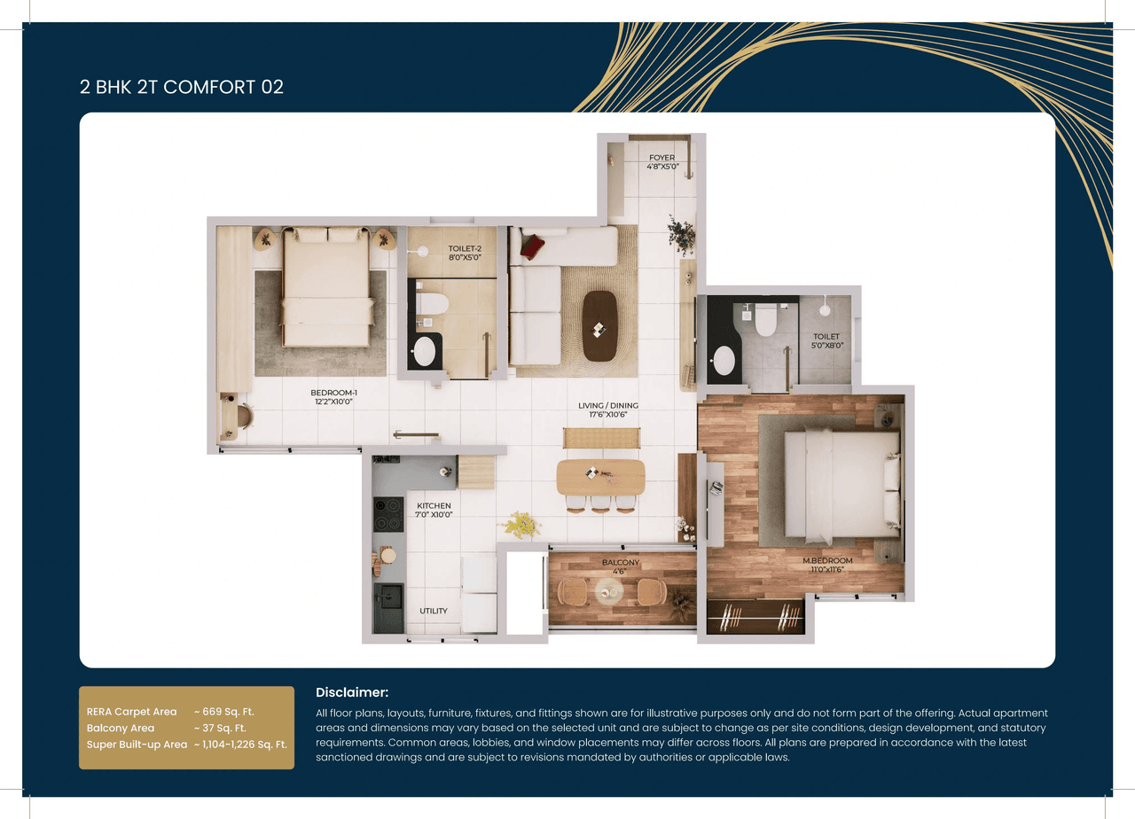 Purva Northern Lights Unit plan - 669 sq.ft.