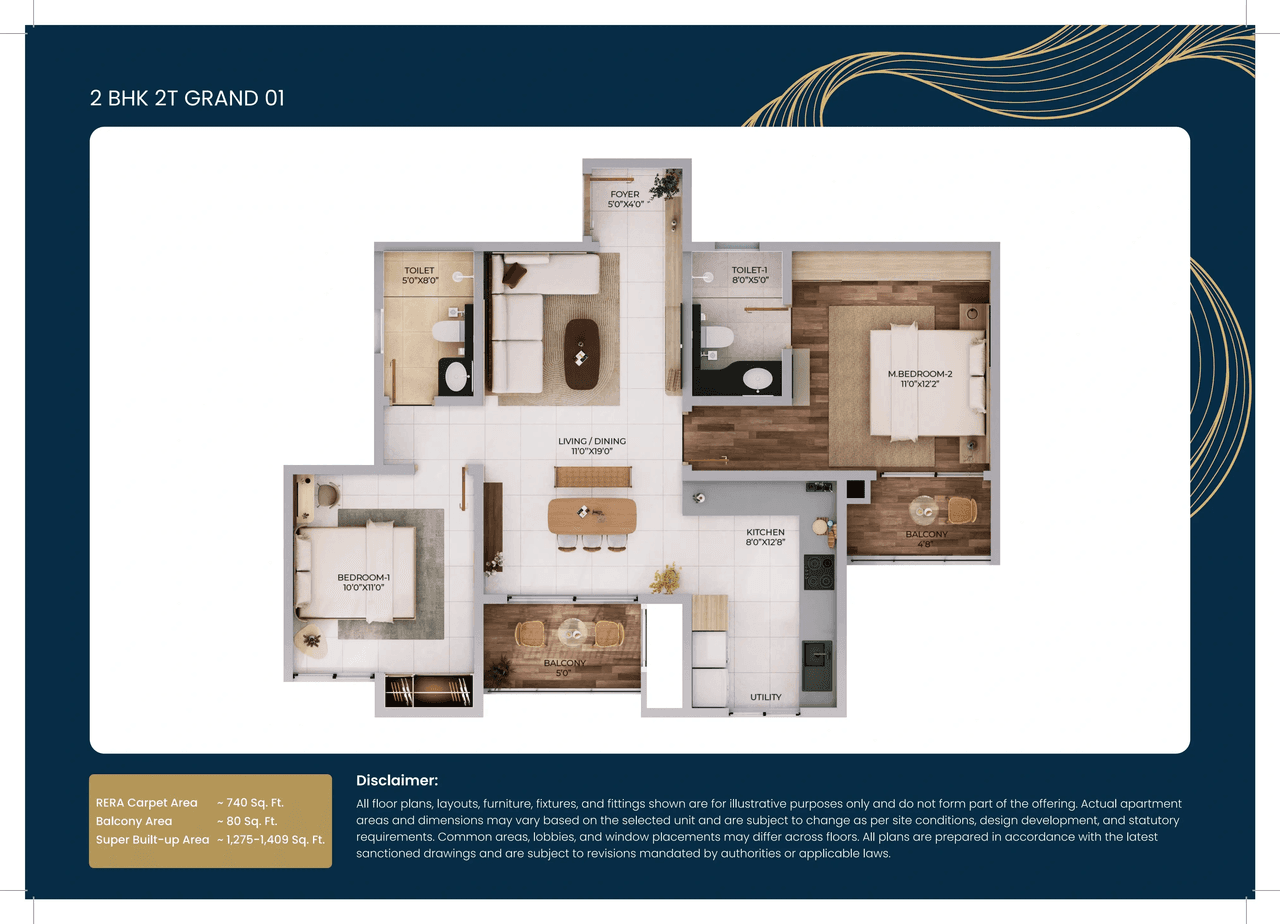 Purva Northern Lights Unit plan - 802 sq.ft.