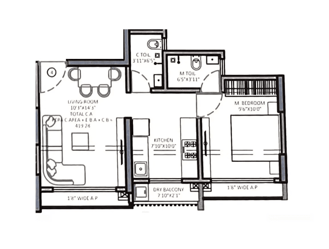 Nakshatra Veda Unit plan - 470 sq.ft.