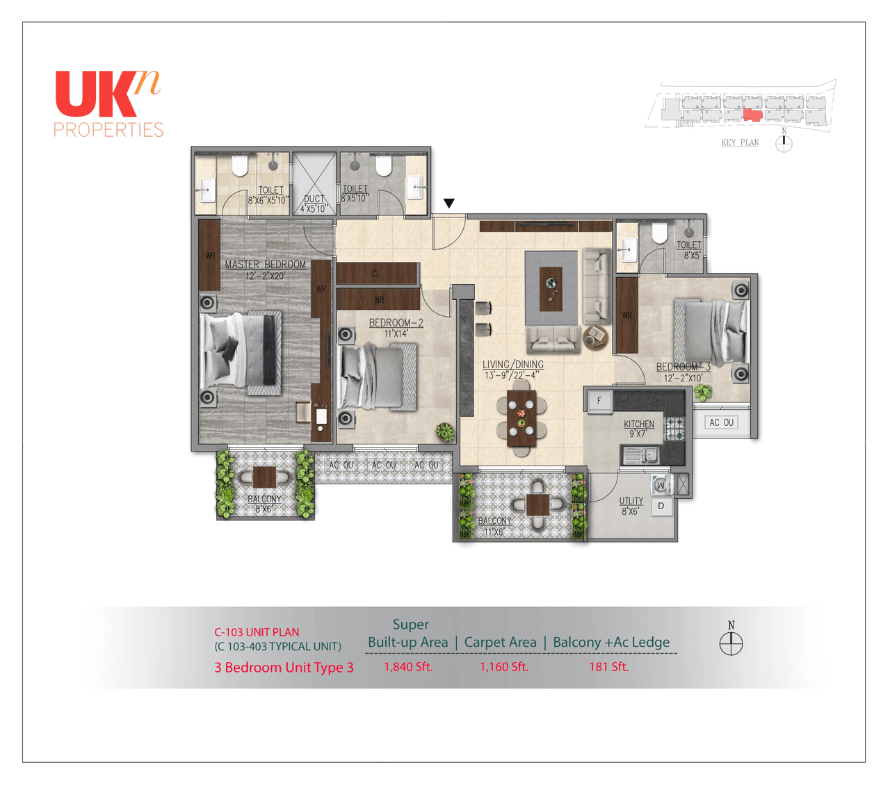 UKN Miraya Woods Unit plan - 1341 sq.ft.