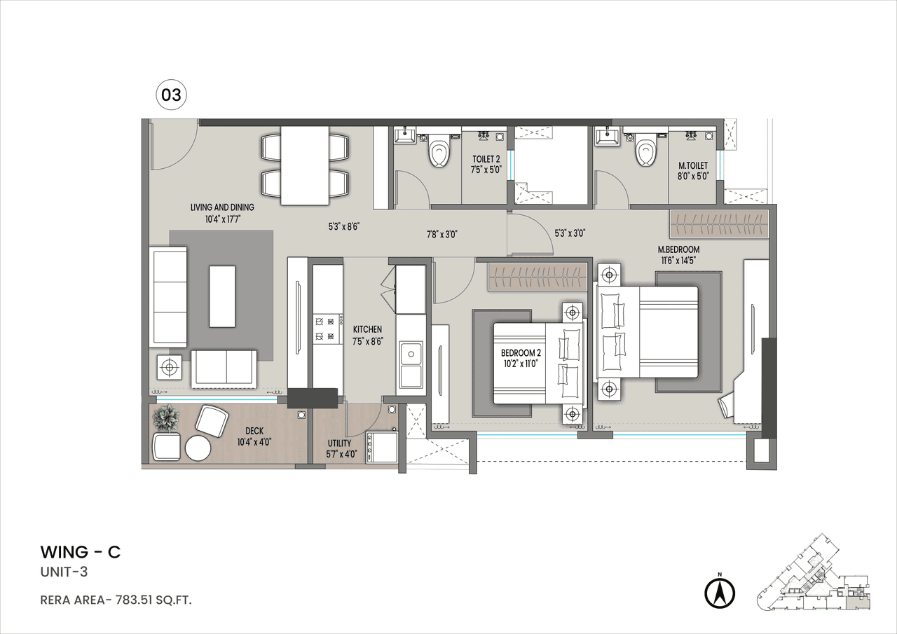 Shapoorji Pallonji Nine Arcs Unit plan - 783 sq.ft.