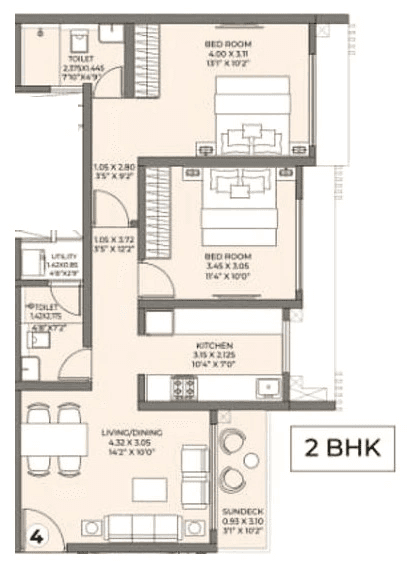 Shapoorji Pallonji Heartland Unit plan - 682 sq.ft.
