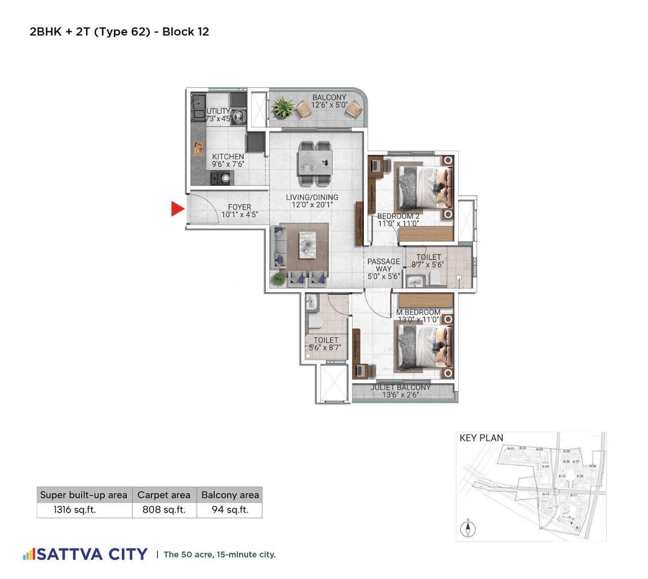 Sattva City Unit plan - 1013 sq.ft.
