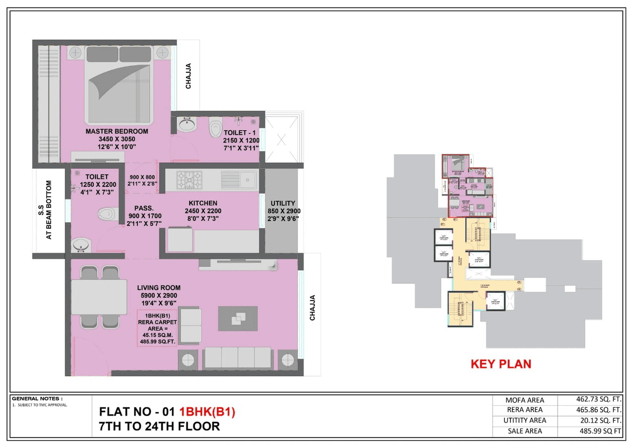 Shree Krishna Crest Avenue Unit plan - 486 sq.ft.
