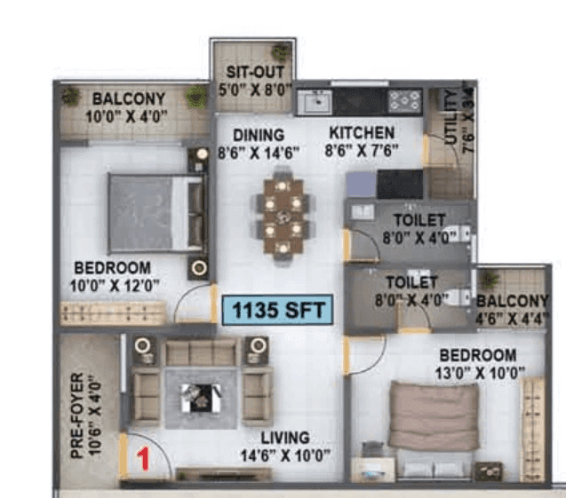 Maruti Akrida Unit plan - 794 sq.ft.