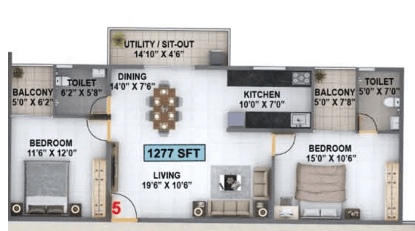Unit plan - 893 sq.ft.