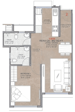 Silicon Pride Unit plan - 452 sq.ft.