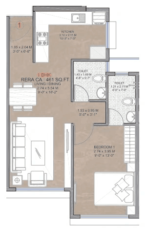 Unit plan - 461 sq.ft.