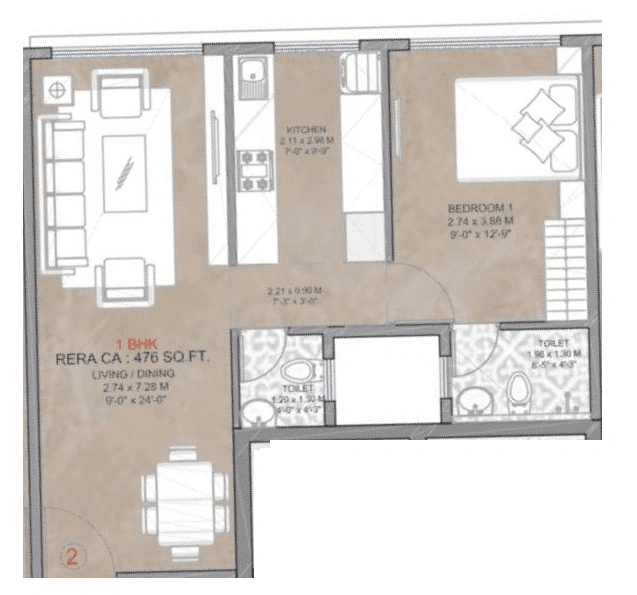 Silicon Pride Unit plan - 476 sq.ft.
