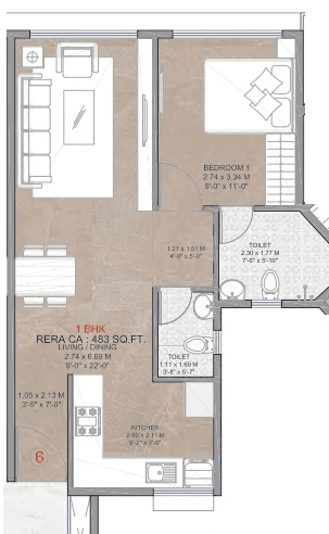 Silicon Pride Unit plan - 483 sq.ft.