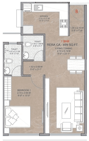 Unit plan - 499 sq.ft.