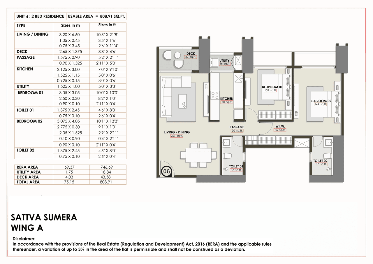 Sattva Parel Unit plan - 808 sq.ft.