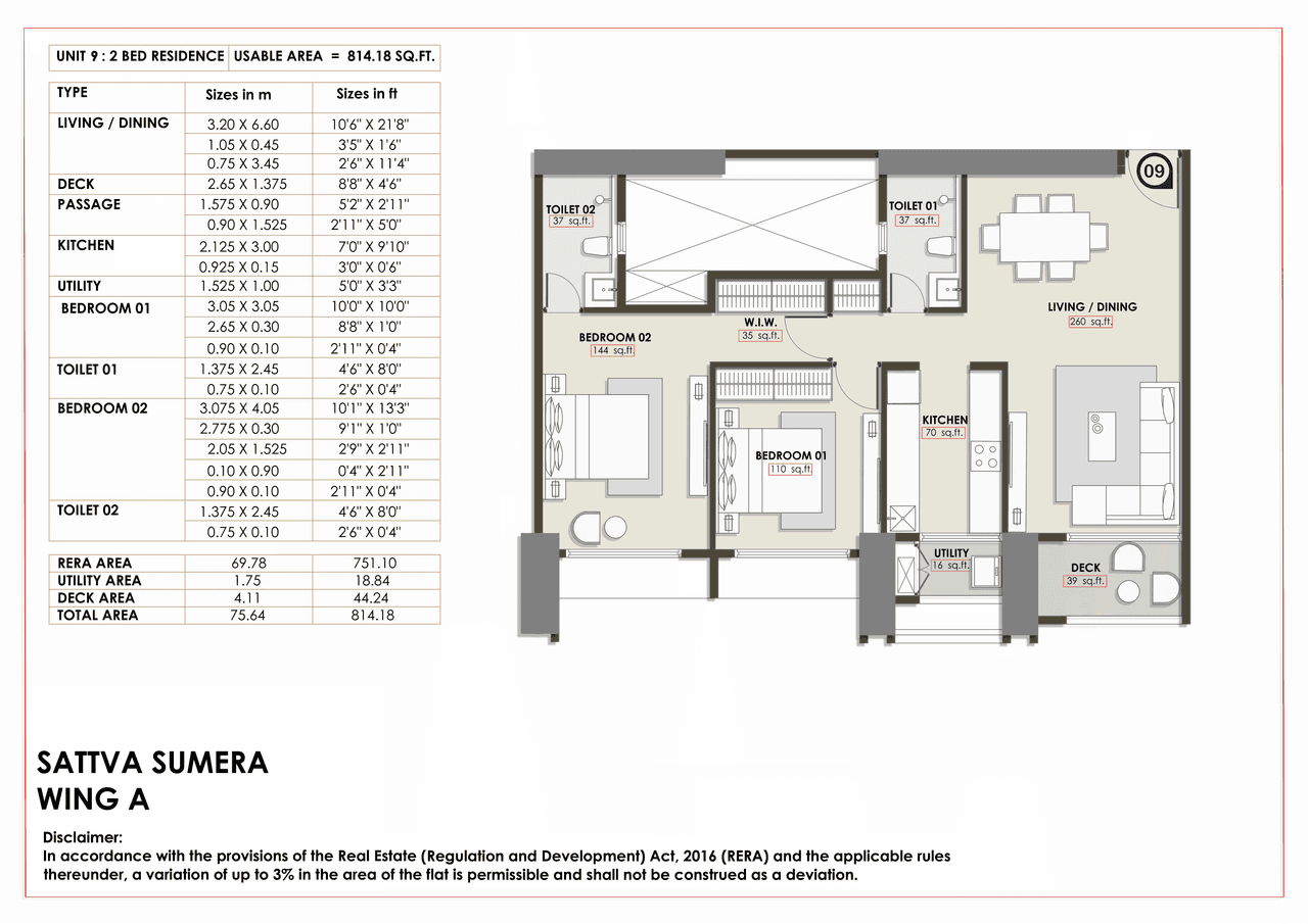 Sattva Parel Unit plan - 814 sq.ft.