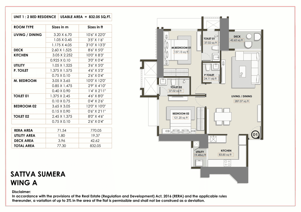 Sattva Parel Unit plan - 832 sq.ft.