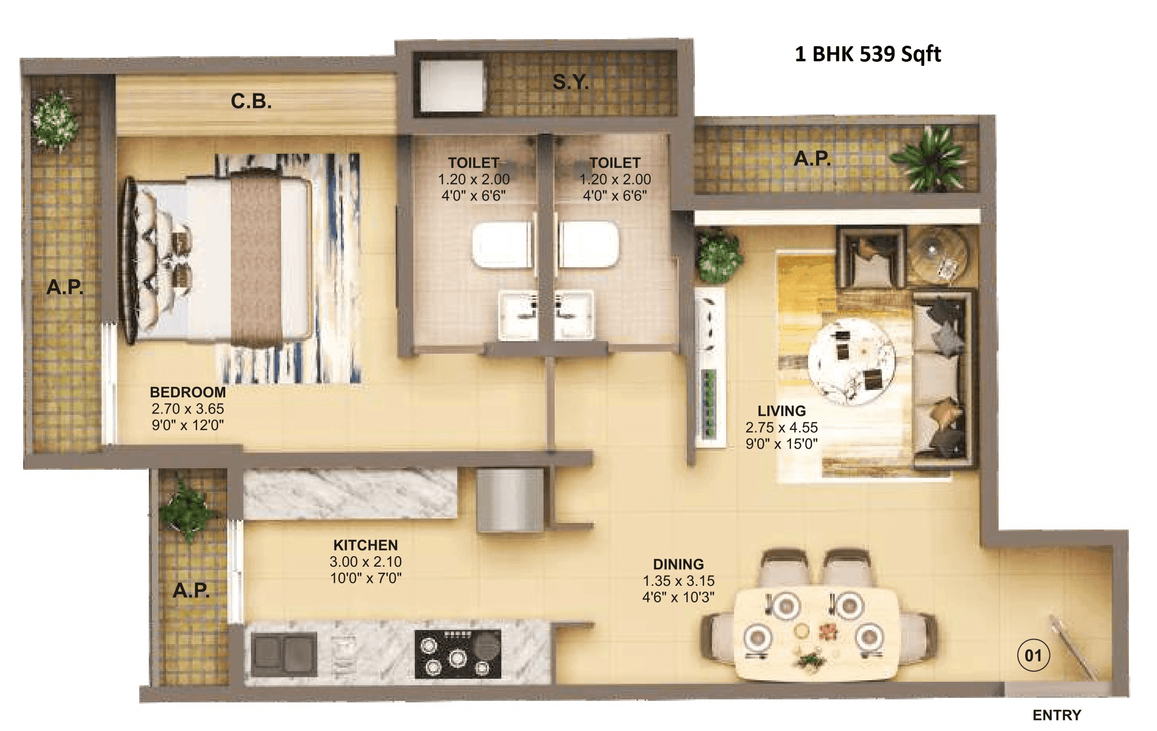 Unit plan - 539 sq.ft.