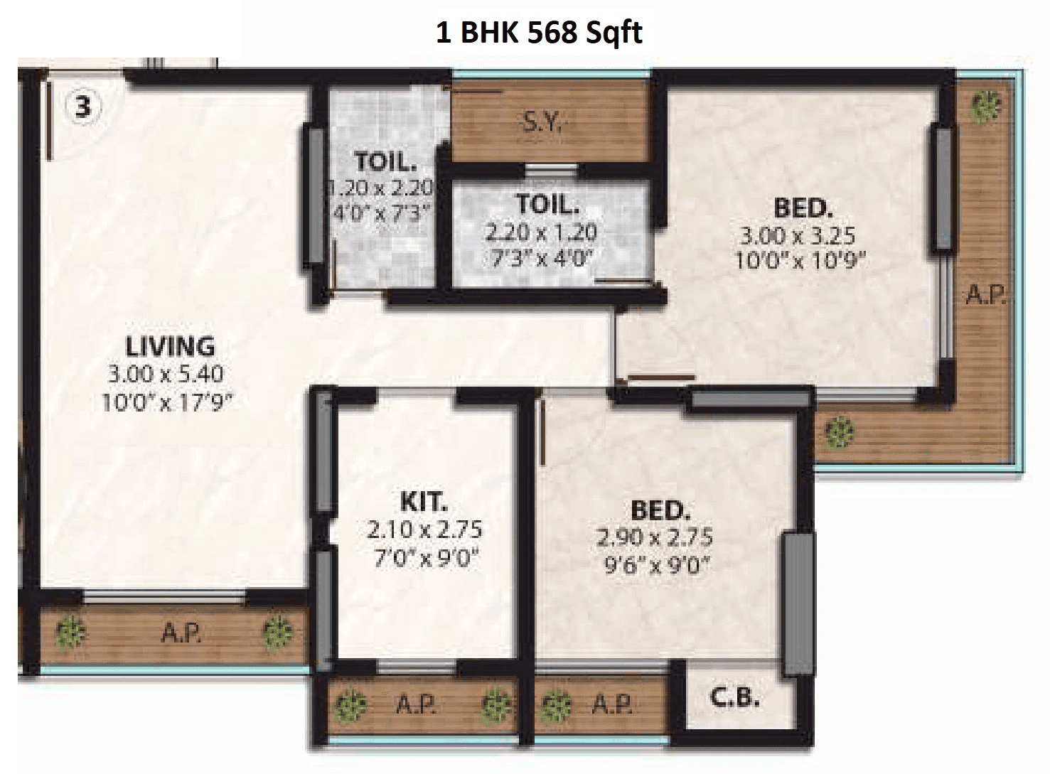 Unit plan - 568 sq.ft.