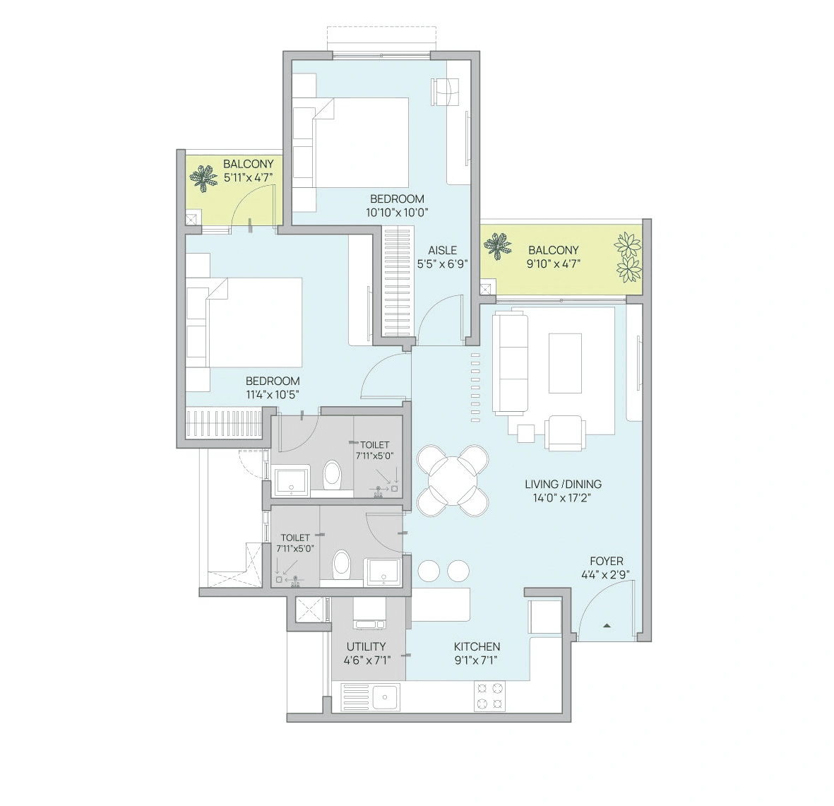 Century Kindle Unit plan - 812 sq.ft.