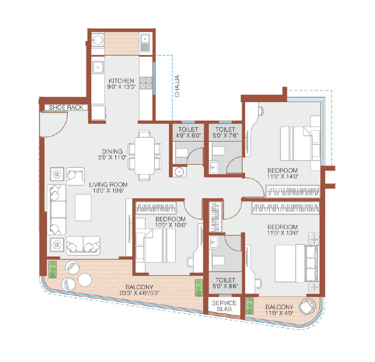 Royal Morya Skydale Unit plan - 1248 sq.ft.