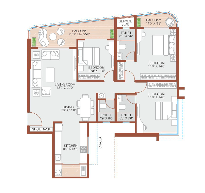 Royal Morya Skydale Unit plan - 1295 sq.ft.