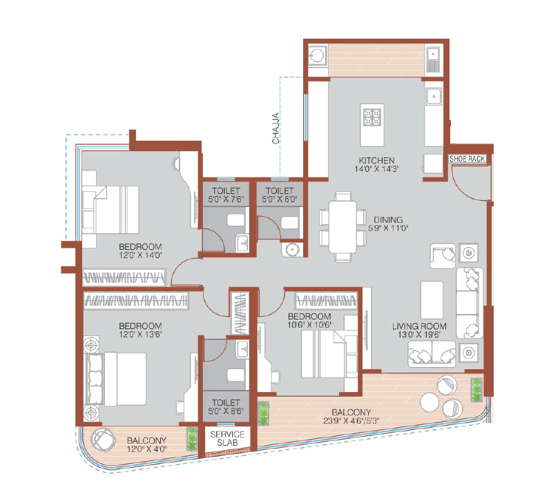 Unit plan - 1369 sq.ft.