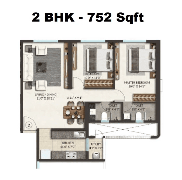 Spenta Anthea Unit plan - 752 sq.ft.
