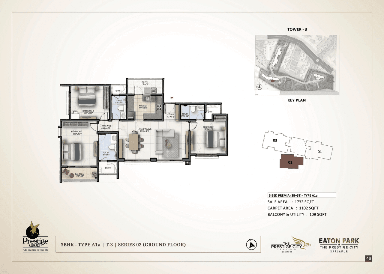Prestige Eaton Park Unit plan - 1102 sq.ft.