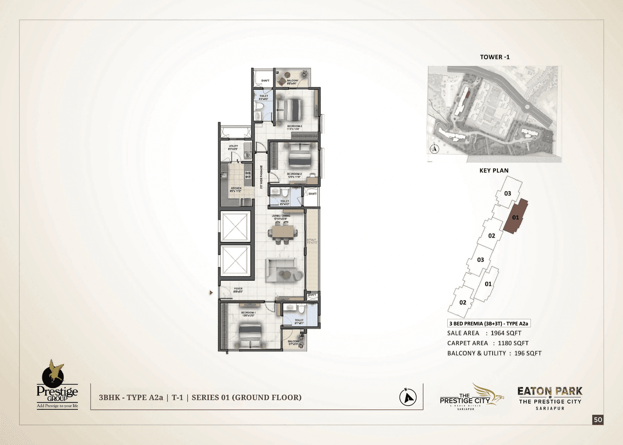Prestige Eaton Park Unit plan - 1180 sq.ft.