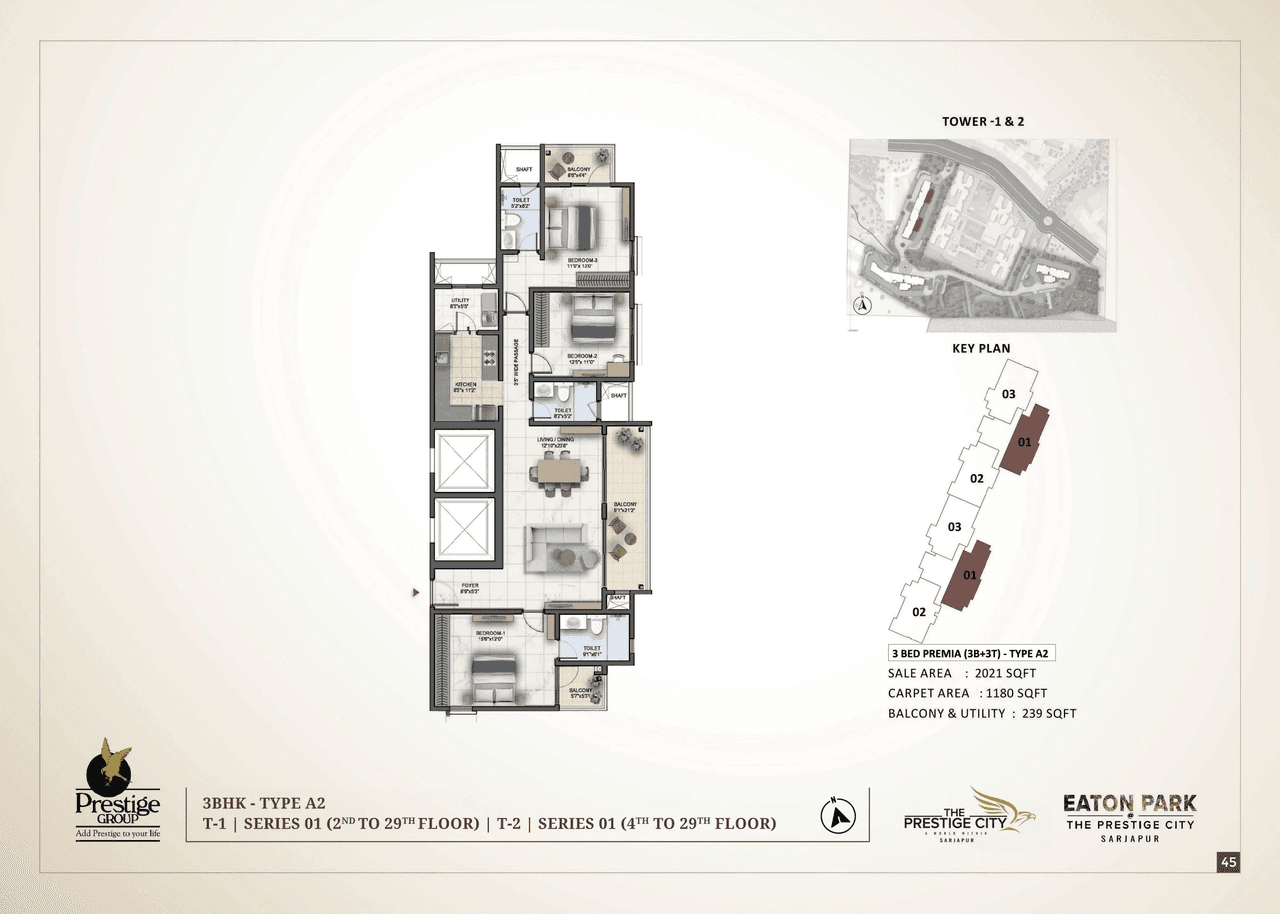 Prestige Eaton Park Unit plan - 1180 sq.ft.