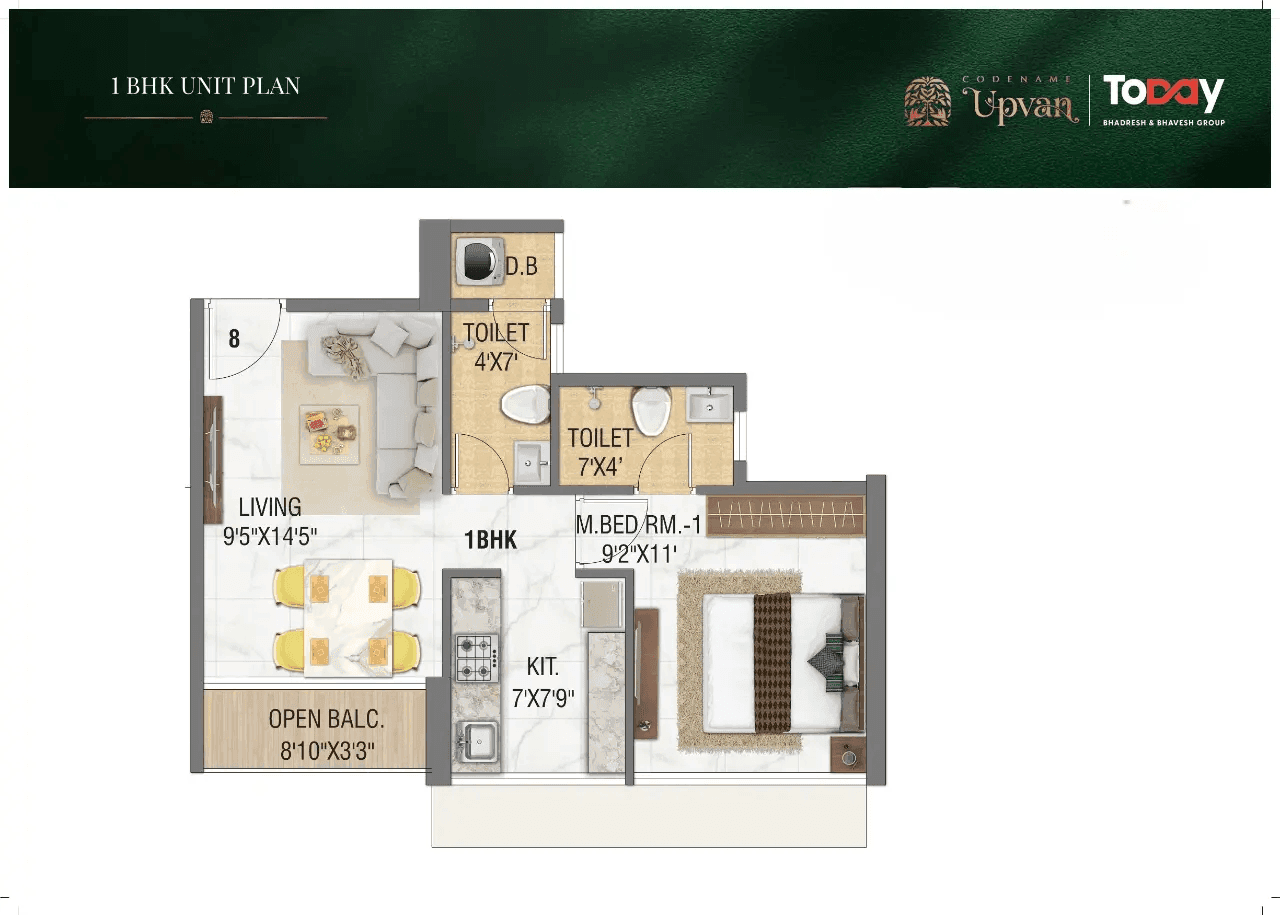 Today Upvan Unit plan - 415 sq.ft.