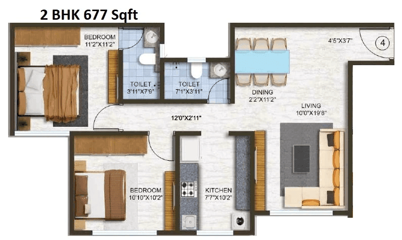 Unit plan - 677 sq.ft.