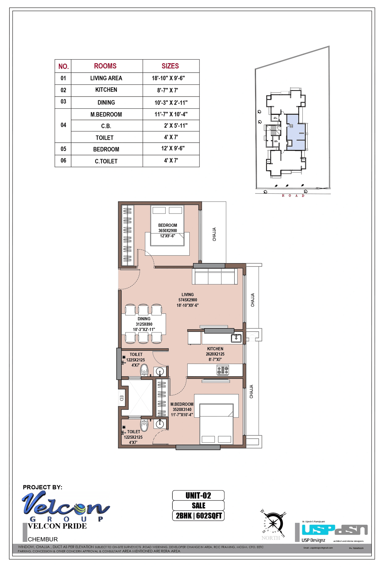 Velcon Pride Unit plan - 602 sq.ft.
